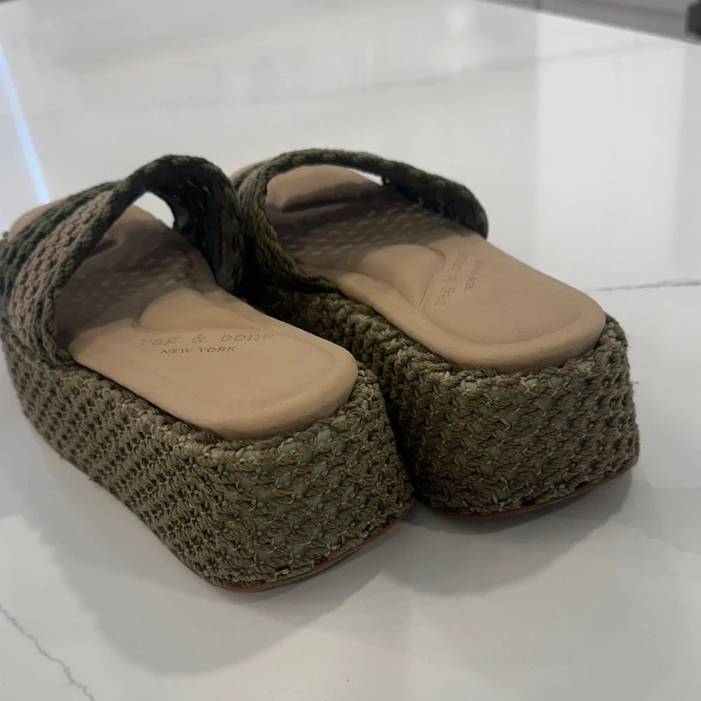 rag & bone Olive Green Woven Platform Slide Sandals - Picture 5 of 7
